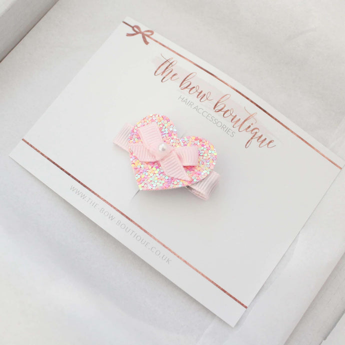 Pink glitter heart bows - Valentines