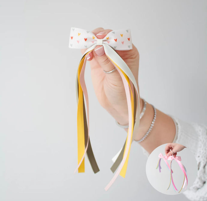 Neutral hearts tail pinch ribbon bows - 2 sizes