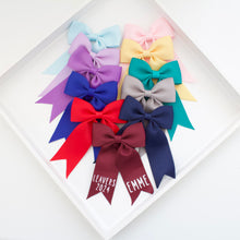 Load image into Gallery viewer, School leavers tail pinch ribbon bows 12 colours - OPTION TO PERSONALISE