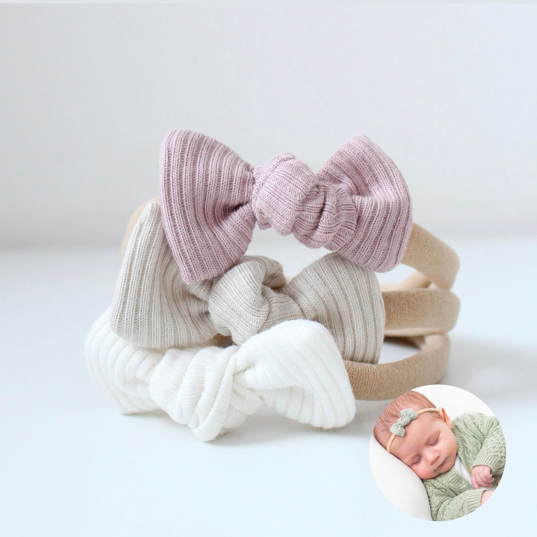 Petite tiny baby jersey ribbed headband set