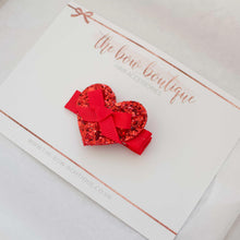 Load image into Gallery viewer, Red glitter heart bows - Valentines