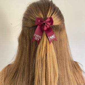 School leavers tail pinch ribbon bows 12 colours - OPTION TO PERSONALISE